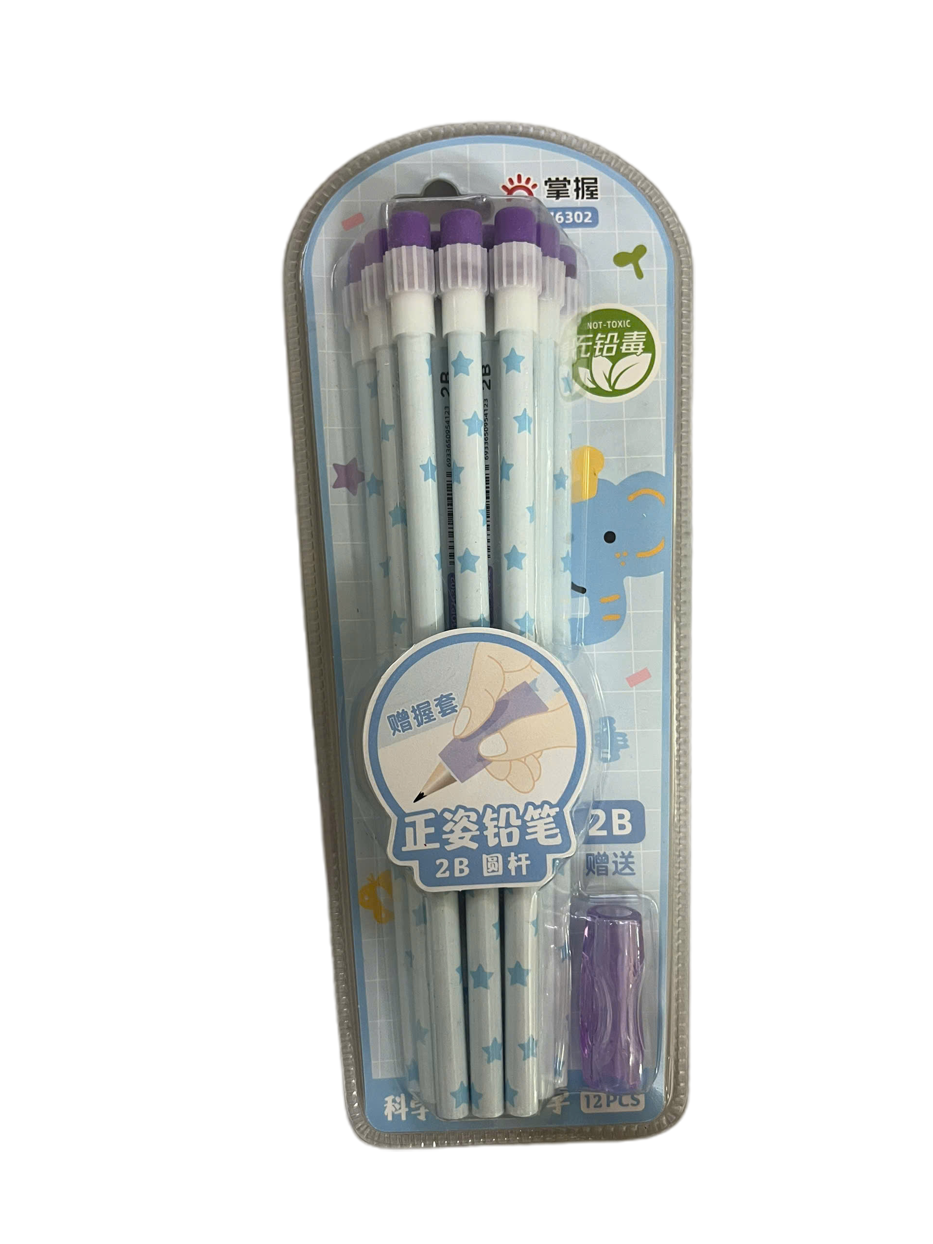 Set 12 bút chì thân tròn kèm cầm bút GQP 76302